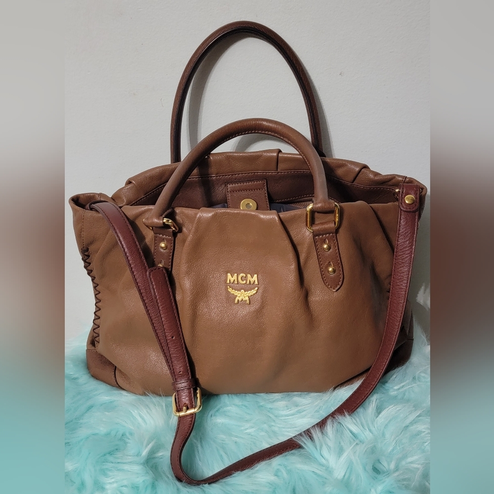 Authentic MCM Brown Leather 2way sling